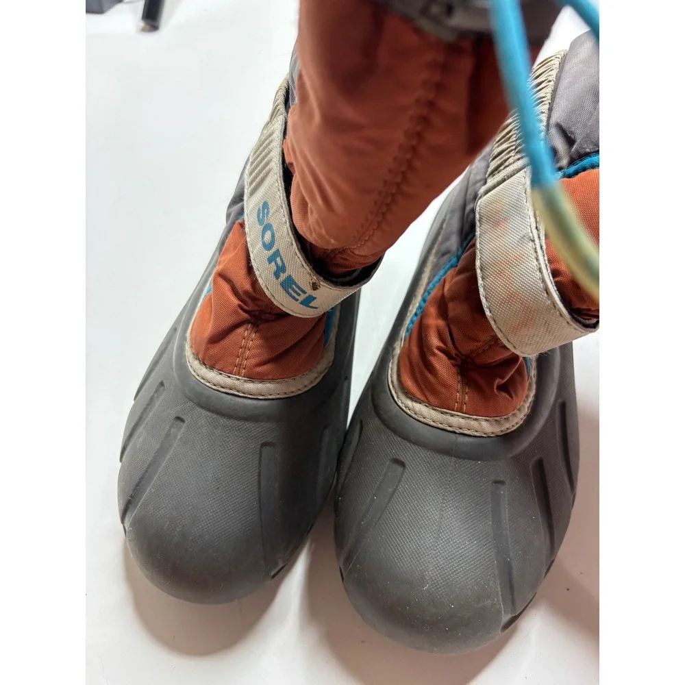Sorel Kids Snow Boots Grey Orange Blue Winter Waterproof Size 2 USA 33 EUR